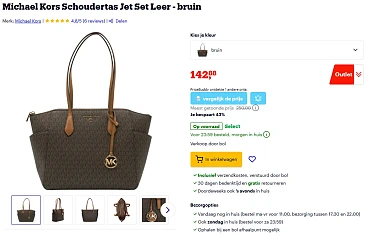 Michael Kors Schoudertas Jet Set Leer - bruin met 43% korting bij Bol
