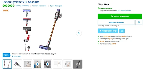 €200 korting op de Dyson Cyclone V10 Absolute steelstofzuiger bij Coolblue