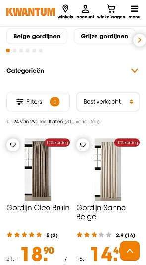 Kwantum 10% gordijnen