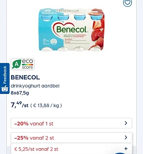 Collect&go BENECOL drinkyoghurt aardbei 8x67,5g