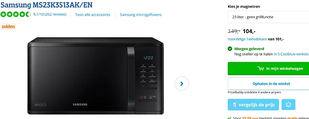 Samsung magnetron met €45 korting bij Coolblue