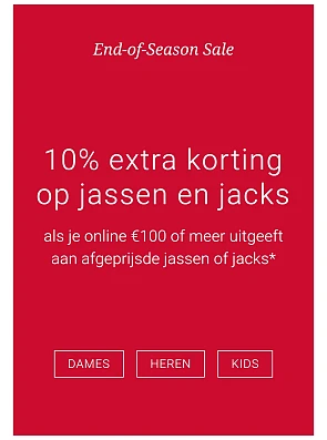 10% extra korting op jassen en jacks
