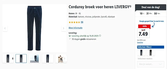 Corduroy broek voor heren LIVERGY
