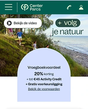 Vroegboekkorting center Parks 20%
