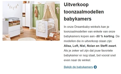 -30% 👶 Uitverkoop toonzaalmodellen babykamers bij Dreambaby