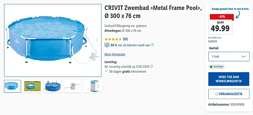 CRIVIT Zwembad »Metal Frame Pool«, Ø 300 x 76 cm