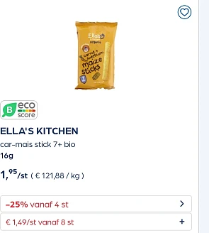 Collect&go ELLA'S KITCHEN car-mais stick 7+ bio 16g