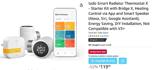 Tado slimme radiator starterset voor slechts €119,99 ipv €249,99 bij Amazon DE