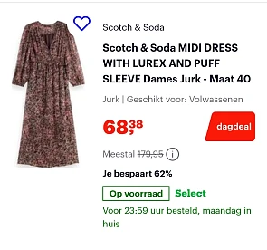 Scotch & Soda MIDI DRESS WITH LUREX AND PUFF SLEEVE Dames Jurk -62% bij bol.com