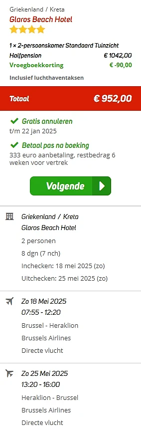 8-daagse naar Kreta voor € 476 p.p. via Corendon