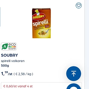 Collect&go SOUBRY spirelli volkoren 500g