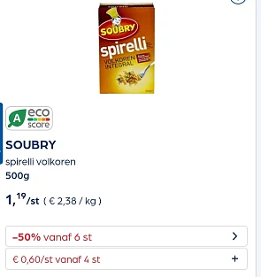 Collect&go SOUBRY spirelli volkoren 500g