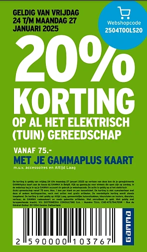 20% korting op al het elektrisch (tuin) gereedschap