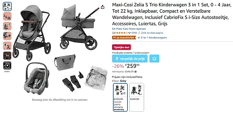 Maxi-Cosi 3-in-1 kinderwagen met 26% korting bij Amazon NL