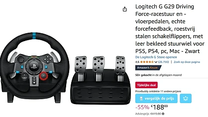 Logitech racingstuur + vloerpedalen met 55% korting bij Amazon NL