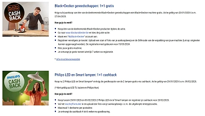 1+1 gratis en 1+1 cashback bij Hubo