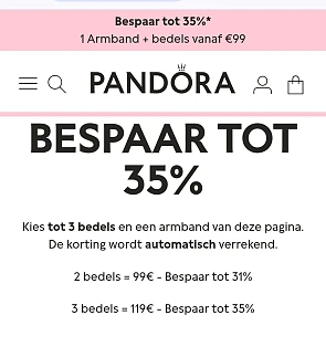 Bespaar tot 35% bij pandora