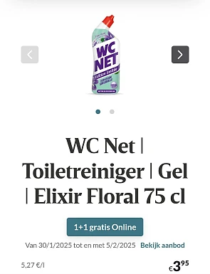 WC Net Toiletreiniger Gel Elixir Floral 75 cl 1+1 gratis Online bij Delhaize