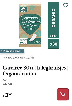 Carefree inlegkruisjes organic cotton online promo Delhaize