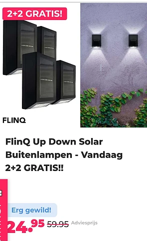 FlinQ Up Down Solar Buitenlampen - Vandaag 2+2 GRATIS!! -58% bij voordeelvanger.nl