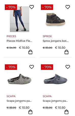 70% korting op schoenen en kleding bij Berca