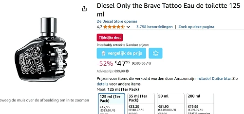 Diesel Only the Brave Tattoo Eau de toilette 125 ml voor €47,95 bij Amazon DE