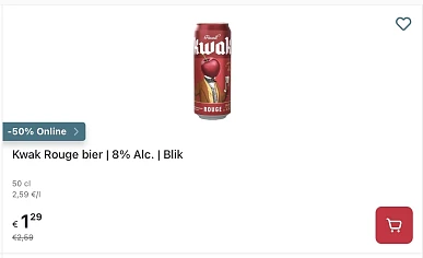 Kwak rouge bier 8% alc blik 50 cl Delhaize online promo