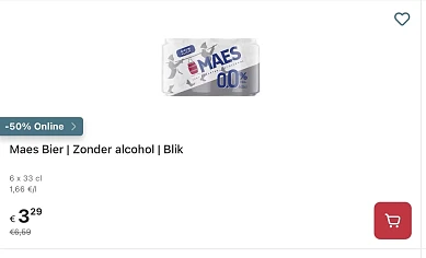 Maes pils bier zonder alcohol blik 6x33 cl Delhaize online promo