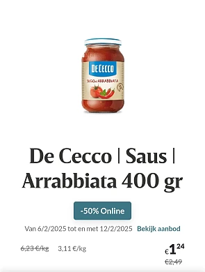 De Cecco Saus Arrabbiata 400 gr -50% Online Delhaize