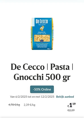De Cecco Pasta Gnocchi 500 gr -50% Online Delhaize