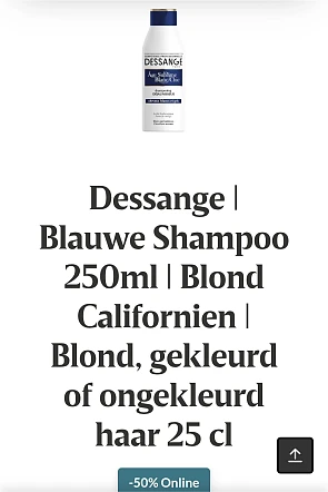 Dessange Blauwe Shampoo 250ml Blond Californien Blond, gekleurd of ongekleurd haar 25 cl -50% Online Delhaize