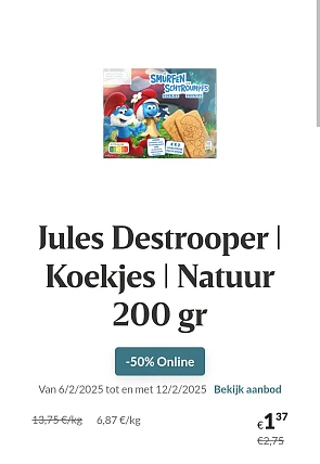 Jules Destrooper Koekjes Natuur 200 gr -50% Online Delhaize