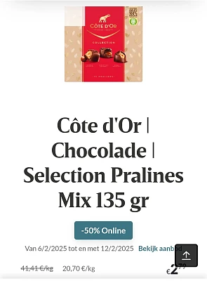 Côte d'Or Chocolade Selection Pralines Mix 135 gr -50% Online Delhaize