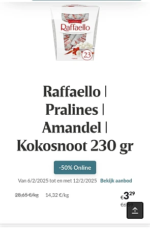 Raffaello | Pralines | Amandel | Kokosnoot 230 gr -50% Online Delhaize