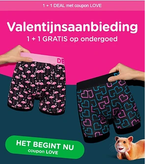 1 + 1 aanbieding op ondergoed Dedoles