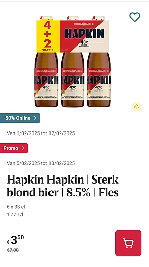 Hapkin | Hapkin | Sterk blond bier | 8.5% | Fles 6 x 33 cl -50% Online Delhaize
