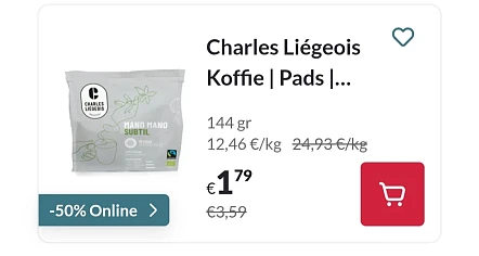 Charles Liégeois | Koffie | Pads | Fairtrade | Bio 144 gr -50% Online Delhaize