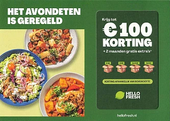 Hello Fresh:Tot 100€ korting + 2 maanden gratis extra's. Opgelet met voorwaarden.