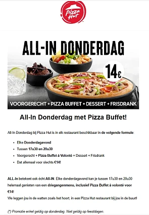 Pizza buffet 🍕 €14,00 op donderdag
