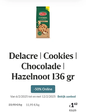 Delacre | Cookies | Chocolade | Hazelnoot 136 gr -50% Online Delhaize