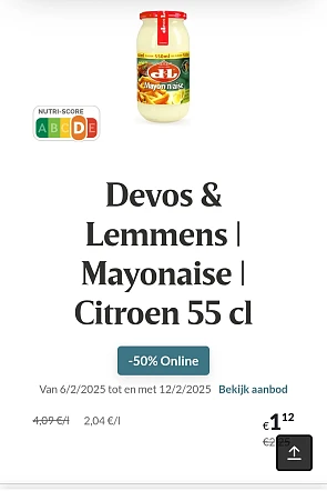 Devos & Lemmens | Mayonaise | Citroen 55 cl -50% Online Delhaize