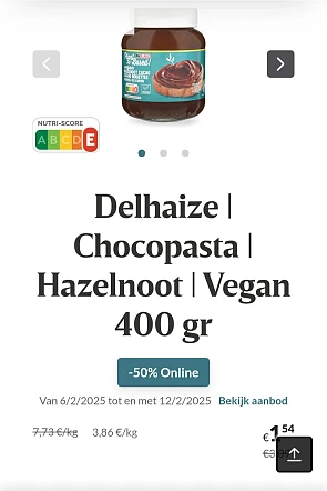 Delhaize | Chocopasta | Hazelnoot | Vegan 400 gr -50% Online Delhaize