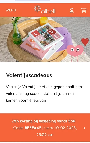 Valentijnsactie tot 25% Albelli