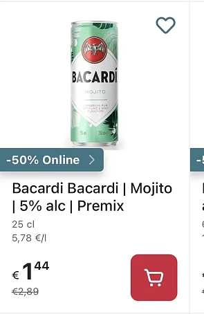 Bacardi mojito premix Delhaize online promo