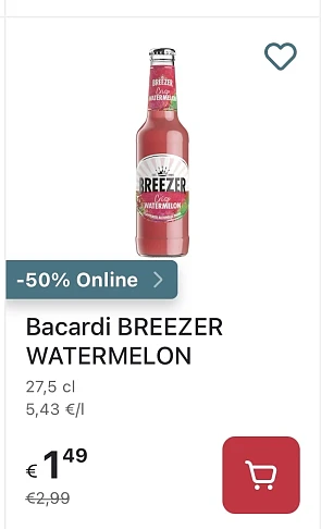 Bacardi breezer watermeloen Delhaize online promo