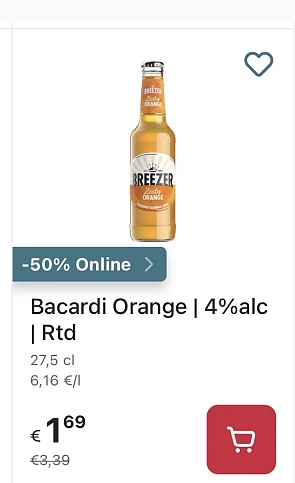 Bacardi orange Delhaize online promo.
