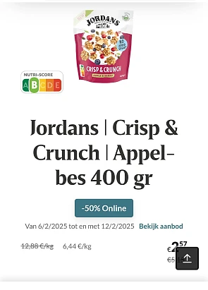 Jordans | Crisp & Crunch | Appel-bes 400 gr -50% Online Delhaize