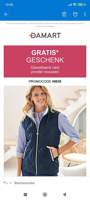 Damart: gratis Gewatteerd vest zonder mouwen