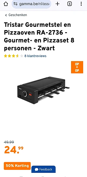 Tristar Gourmetstel en Pizzaoven 50% bij Gamma