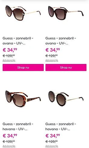 Zonnebrillen aan 1/4 van de prijs